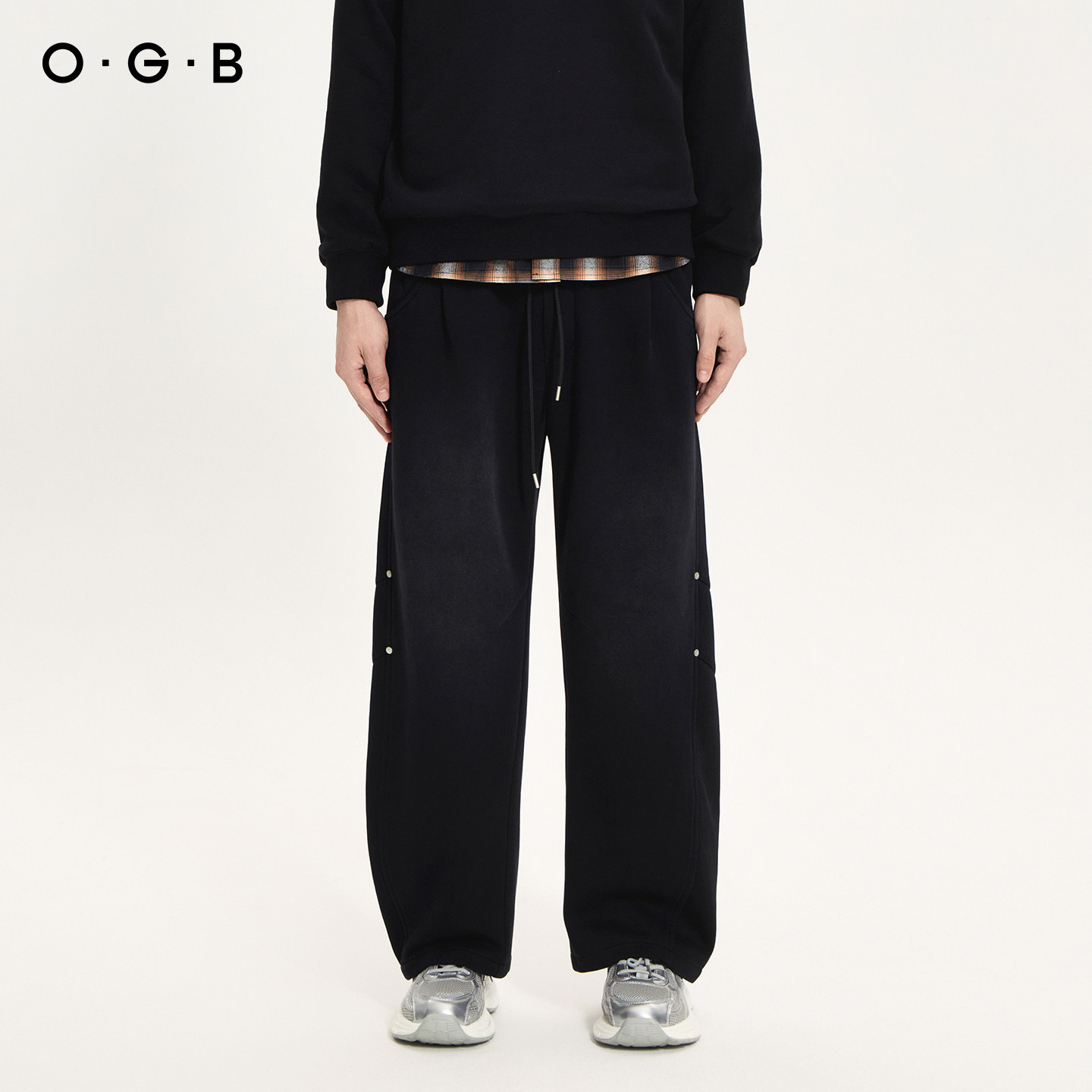 OGB2025秋季新款休闲直筒男女同款裤子宽松百搭黑色休闲裤卫裤