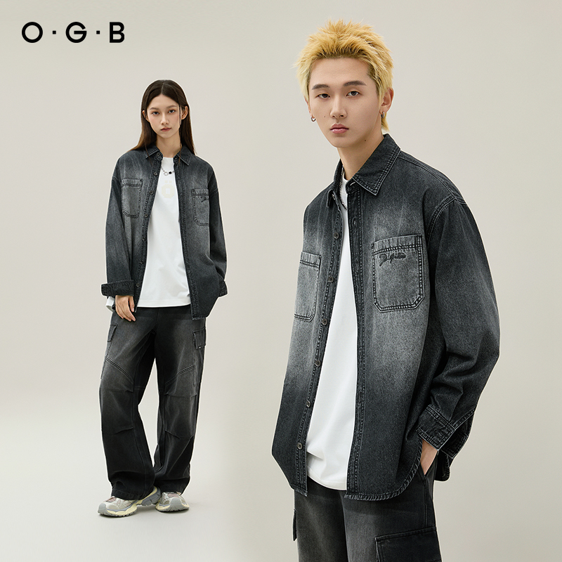 OGB高街牛仔美式水洗做旧夹克