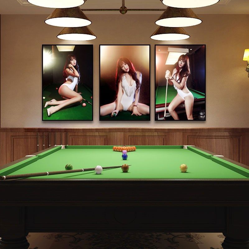 台球宝贝b桌球女郎海报画棋牌室台球厅酒吧挂画球星明星美女