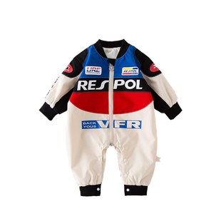 男宝秋装超韩洋气婴儿服帅气时髦婴幼儿机车服连体衣潮酷外出爬服