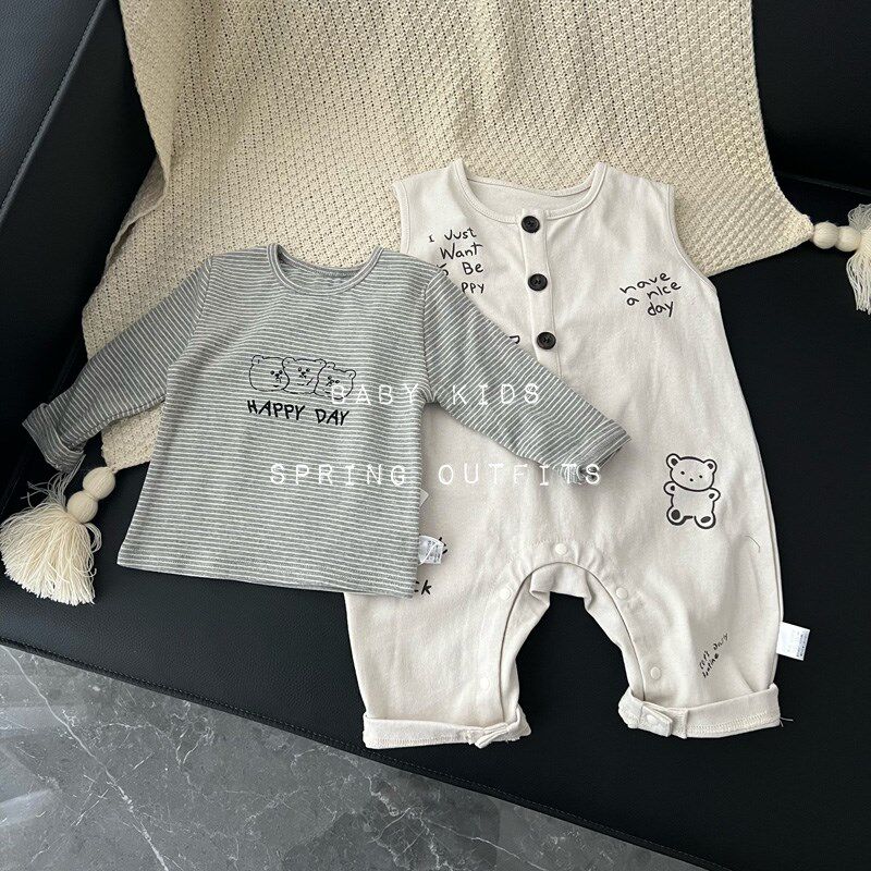 婴儿背带裤两件套装春季韩版外出连体衣男女宝宝可爱涂鸦爬服哈衣