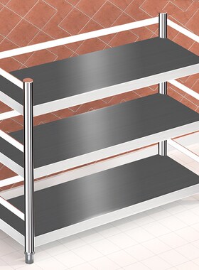特厚围栏款304不锈钢厨房置物架家用多J层阳台储物收纳货架落地架
