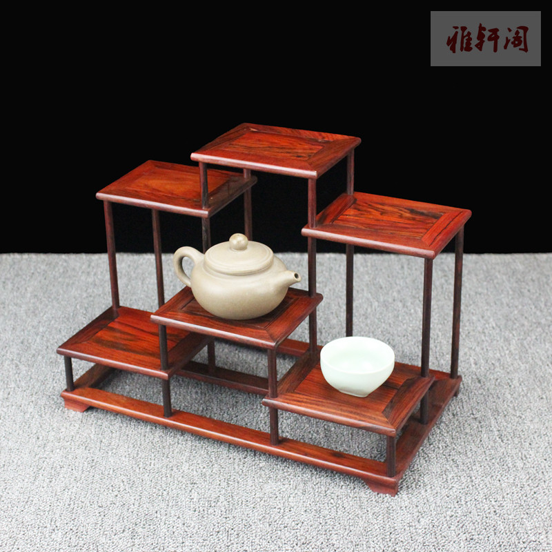 红酸枝中式紫砂壶茶具博古架展示架置H物架工艺品盆景摆件实木架