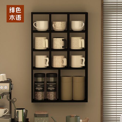 茶室壁挂式博古架现代中式挂墙茶杯架墙上多宝阁格架X置物架展示