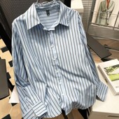 胡子叔大码 宽松气质百搭Z设计感衬 胖mm时尚 港味条纹衬衫 早秋新款