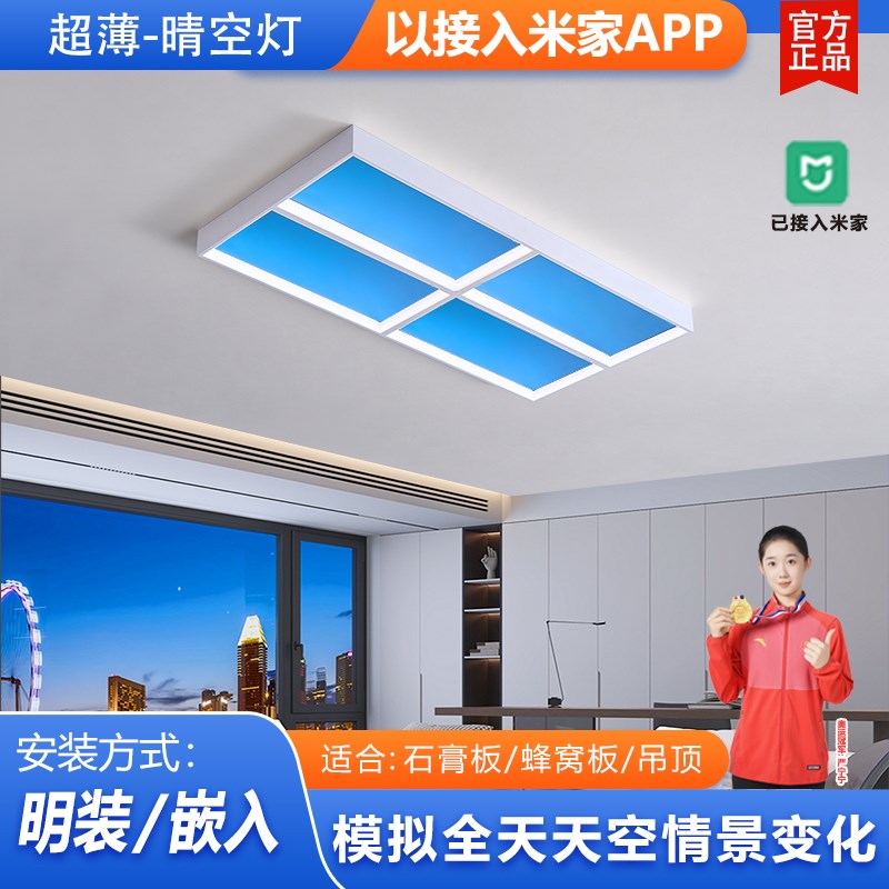 寻一照明明装客厅天窗灯圆形吸顶智能超薄晴空灯极U简卧室别墅酒