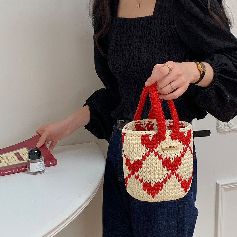 红色爱心手提包包 diy手工编织包包毛线钩针编织材料包送女友礼物