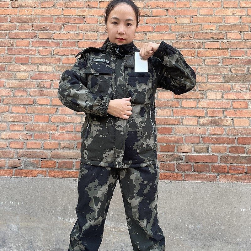 秋冬加绒迷彩工作服装男士工厂车间劳保服套装耐磨耐脏工装防风