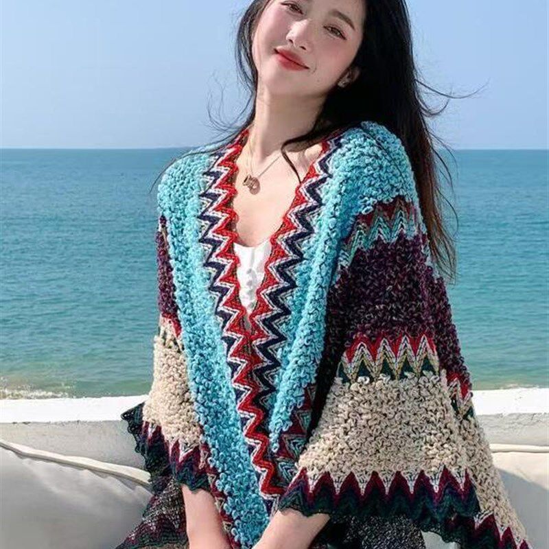 民族风披肩女式外衣新款配色秋冬时尚云南J旅游围巾两用披风毛毯