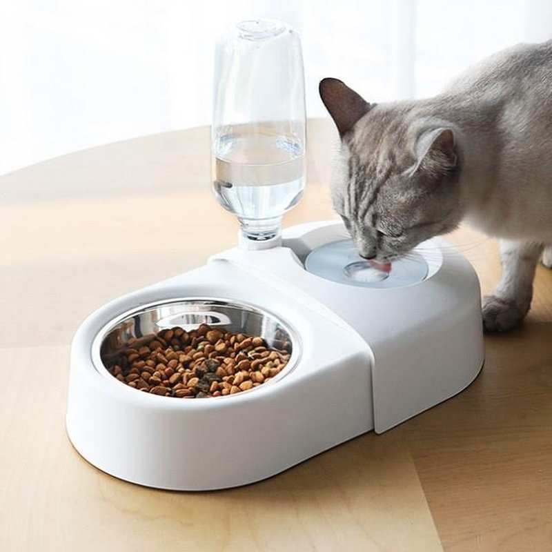 不湿嘴猫碗自动饮水双碗猫咪饭碗碗防打J翻狗食盆狗狗喝水碗宠物
