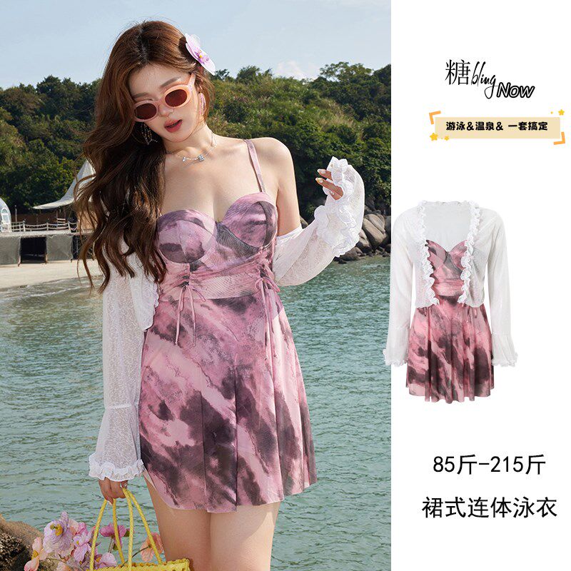大码泳衣女微胖mm高级感大胸钢托裙式连体遮肚显瘦泡温泉2025新款