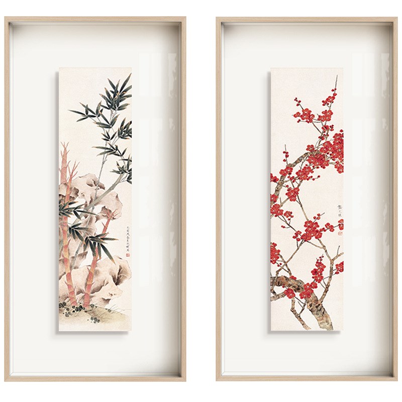 梅兰竹菊茶室挂画悬浮立体画新中式花卉雅致玄关餐厅装饰画花鸟画图片
