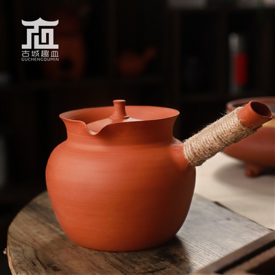 潮州手拉b红泥砂铫一醉孟德煮茶壶侧把养生全手工大号茶锅围炉陶