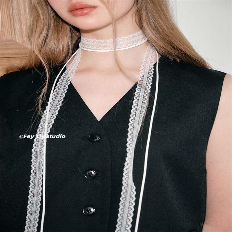 feytiy 叠戴层次感设计蕾丝细窄飘带女春夏百搭锁骨颈带丝巾新品