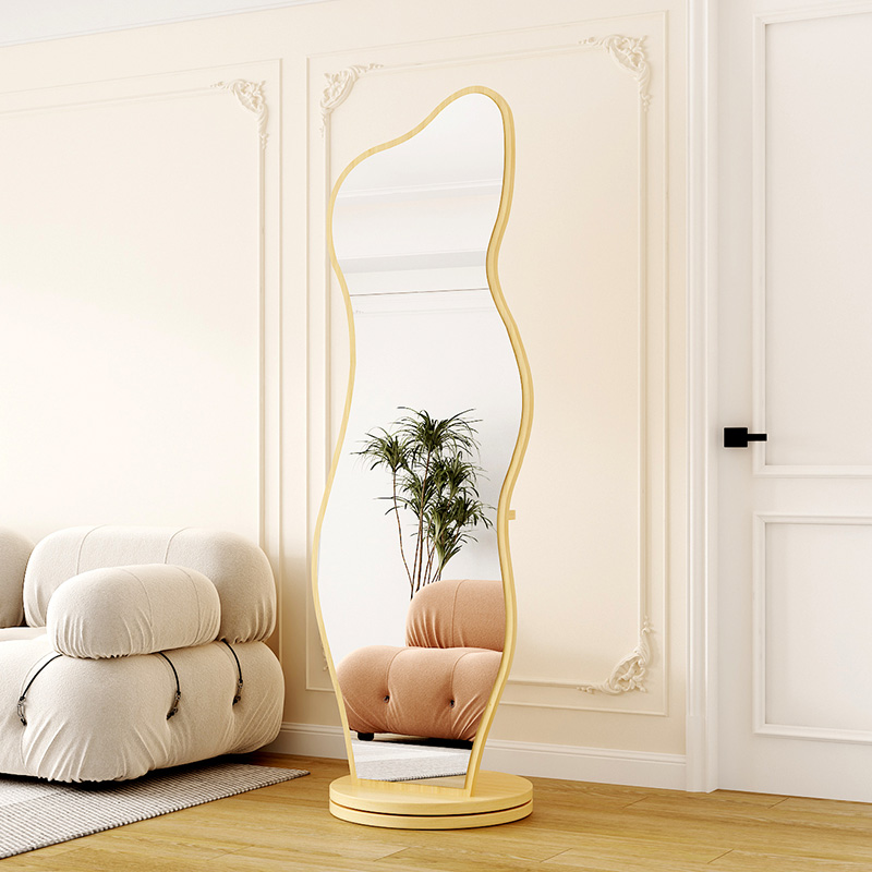 家用旋转穿衣镜挂衣架置物架一体卧室玄关试衣镜可移动全身落地镜