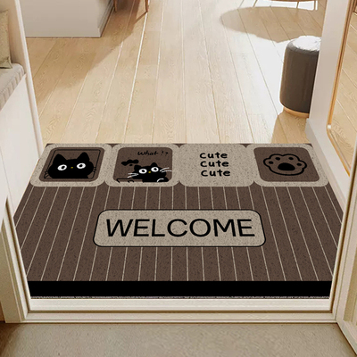 可爱卡通丝圈入户门垫猫咪欢迎回家玄关刮泥蹭土脚垫家用任意裁剪