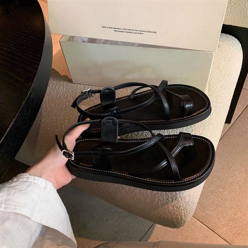 葡萄妈凉鞋女夏季外穿高级感平底凉鞋女时尚韩版交叉带女鞋2025