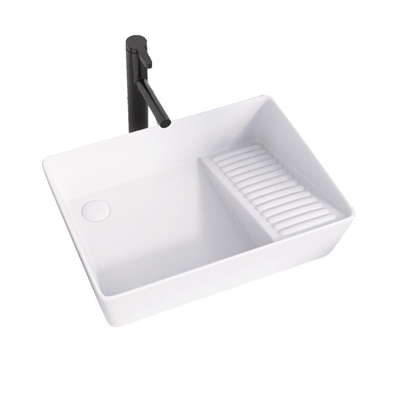 陶瓷台上盆带搓衣板阳台洗衣机单盆家用大小尺寸洗脸盆卫生间洗手