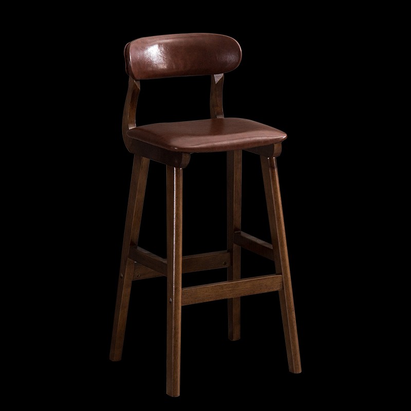 实木北欧酒吧椅吧凳奶茶咖啡厅家用简约复古高脚凳靠背美式吧台椅