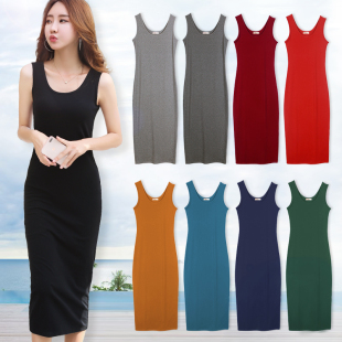 春夏季 中长连衣裙2021新款 女 打底内衬裙长吊带裙内搭无袖 背心裙