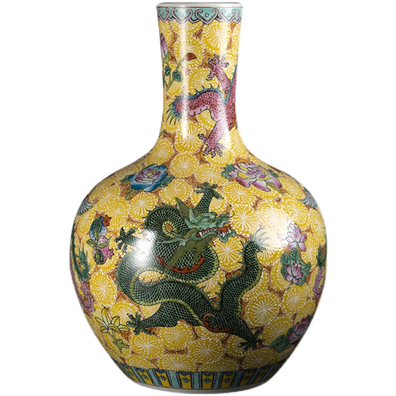 景德镇陶瓷器粉彩大号天球瓶花瓶家居客厅电视柜中式装饰插花摆件