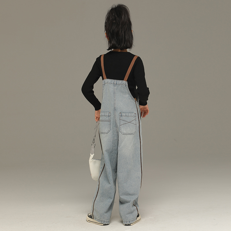 女童裤子2023春装新款儿童宽松牛仔背带裤中大童洋气时髦百搭长裤