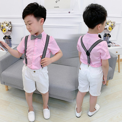 儿童礼服男童背带裤春夏套装花童主持人钢琴演出服生日宴休闲西服