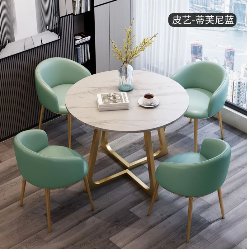 网红洽谈会客休闲桌椅组合售楼处酒店办公休息区接待岩板小圆桌子