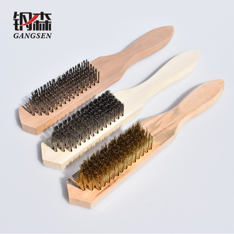 长柄不锈钢丝刷加密木柄铜丝刷工业清洗打磨抛光钢丝刷子黄铜刷子