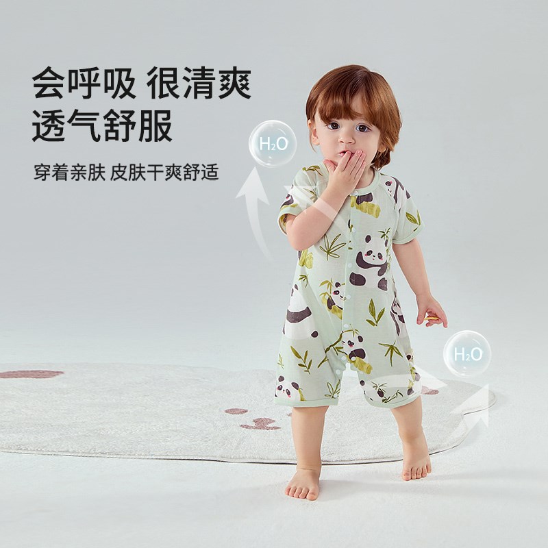 婴儿连体衣短袖夏季新生儿衣服男童宝宝女睡衣薄款春夏装纯棉夏天