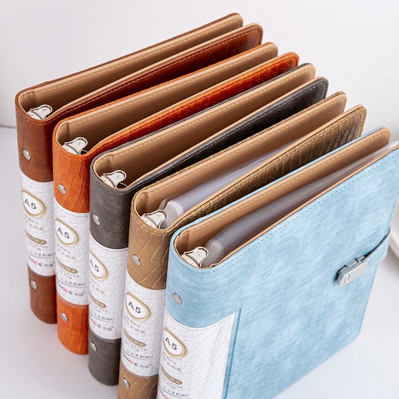 A5高档皮质活页夹资料册办公用文件夹100页票夹单据夹送货单收纳