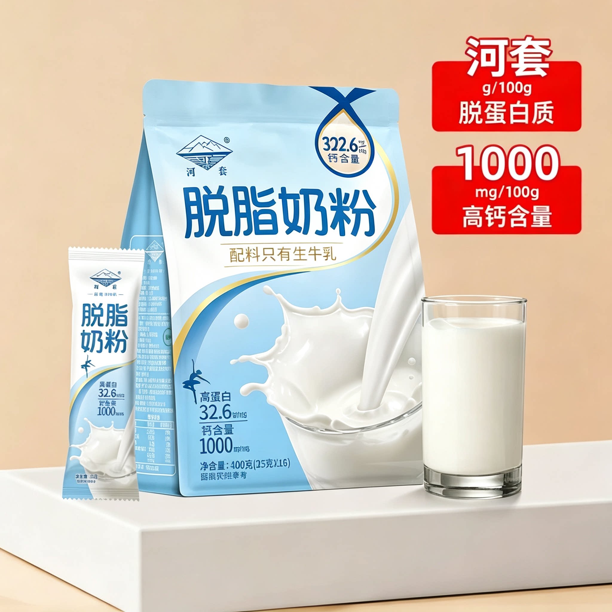 脱脂奶粉无糖0脂肪独立包装代餐牛奶中老年饱腹正品高蛋白低卡
