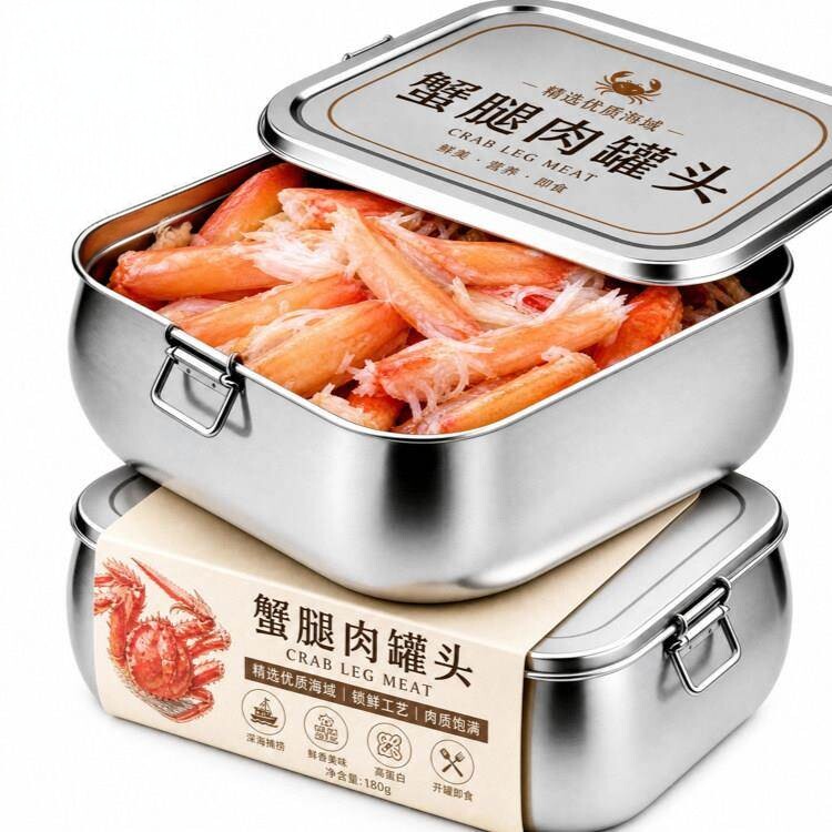 俄罗斯风味蟹柳肉罐头开盖即食海鲜零食熟食寿司炒饭新鲜海味罐头