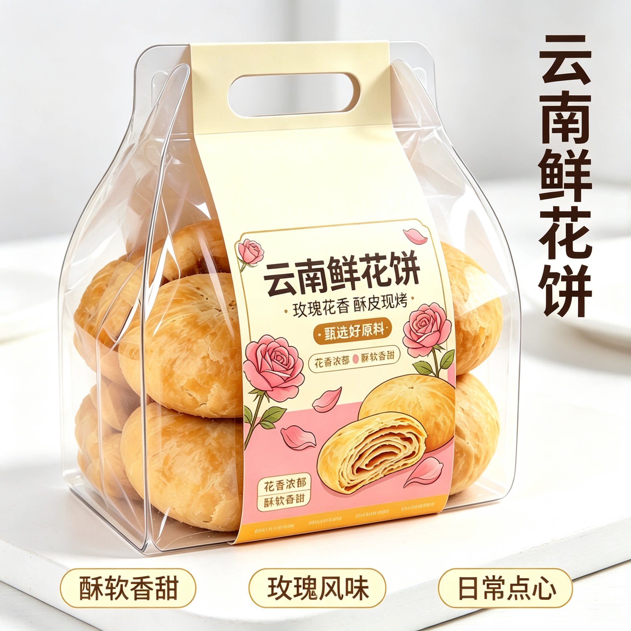 云南特产鲜花饼玫瑰花抹茶紫薯燕麦味小吃糕点下午茶早餐好吃解馋