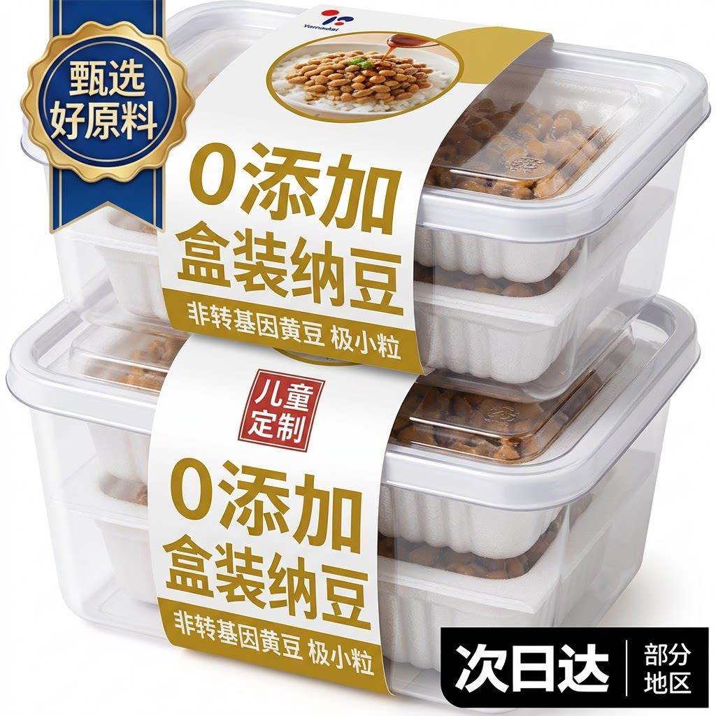 纳豆日本原装风味即食1组4盒北海道国产山大极小粒拉丝纳豆