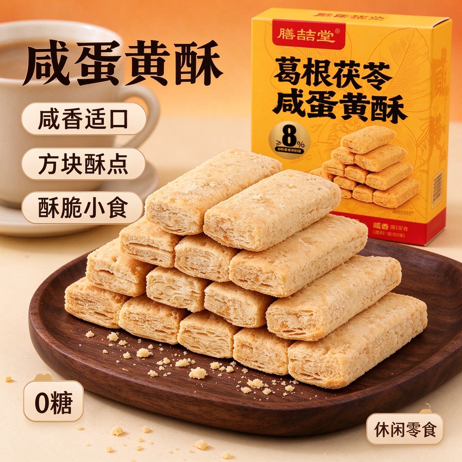 葛根茯苓咸蛋黄酥无糖酥脆饼干营养健康海鸭休闲点心代餐孕妇早餐