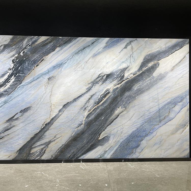 简欧瓷砖灰蓝色客厅电视背景墙岩板瓷砖1200x2400走廊玄关墙砖