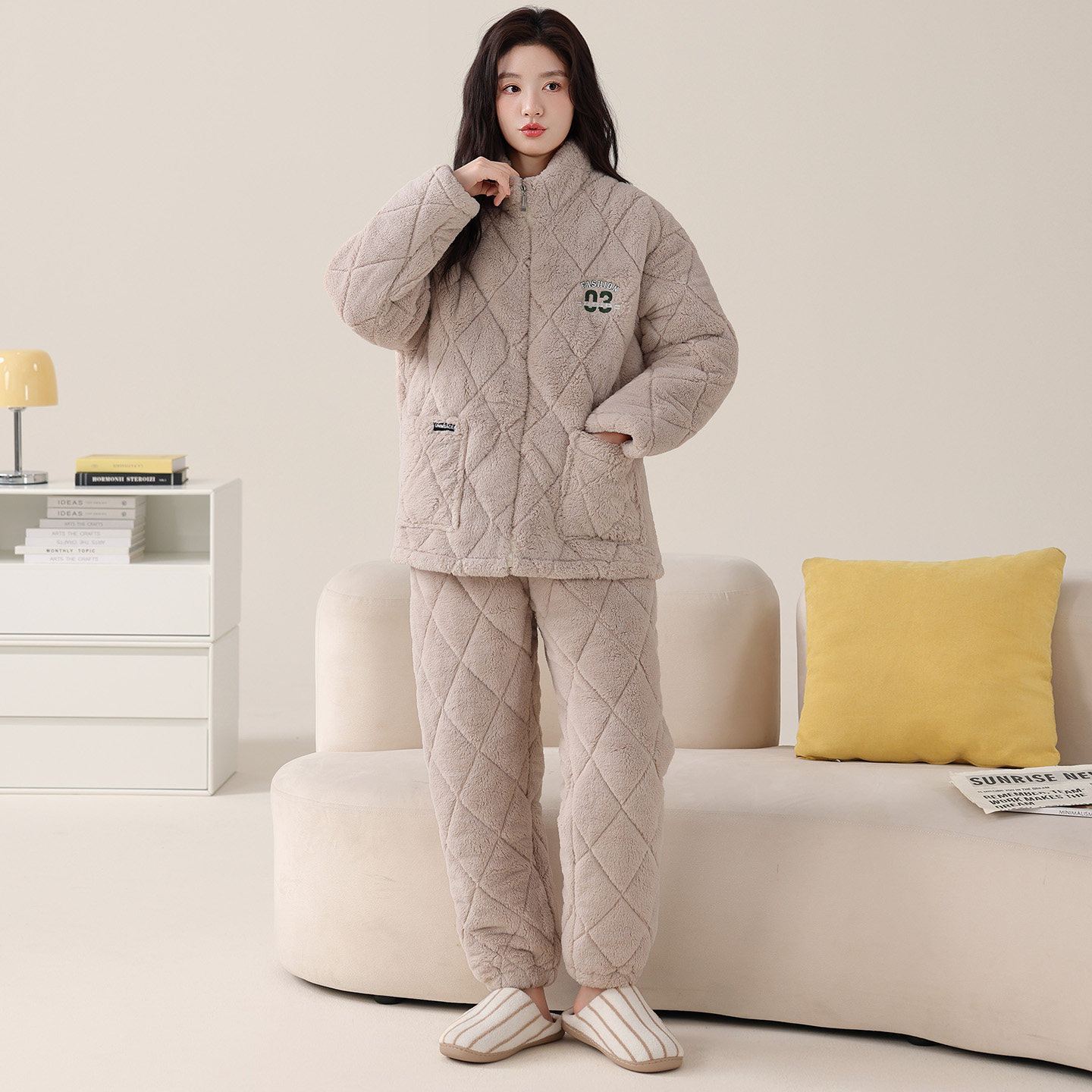 樱伴秋冬珊瑚绒三层夹棉睡衣女加厚保暖菱格纹家居服套装开衫新款,女士内衣/男士内衣/家居服,睡衣/家居服套装,淘宝优惠券,粉丝福利购,淘宝优惠卷