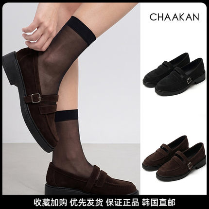 韩国代购直邮chaakan 简约风反绒皮乐福鞋女平底一脚蹬通勤豆豆鞋