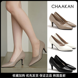 韩国代购直邮 CHAAKAN通勤风尖头细跟高跟鞋女浅口单鞋气质中跟鞋