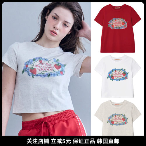 夏季草莓纯棉宽松圆领女短袖T恤