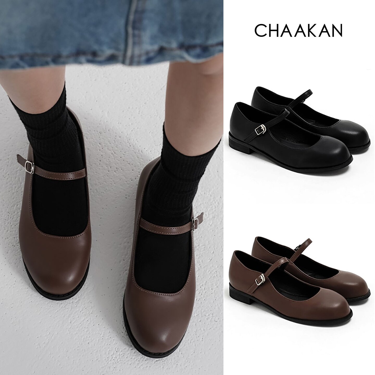 CHAAKAN真皮复古玛丽珍鞋单鞋
