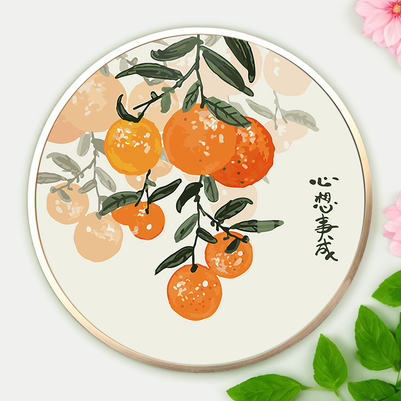 diy数字油画圆形金属框花卉风景古典国风填充手工绘装饰油彩画图片