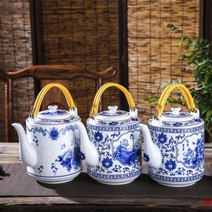 景德镇大号瓷器茶壶凉水壶大容量陶瓷提梁壶泡茶壶青花家用冷水壶