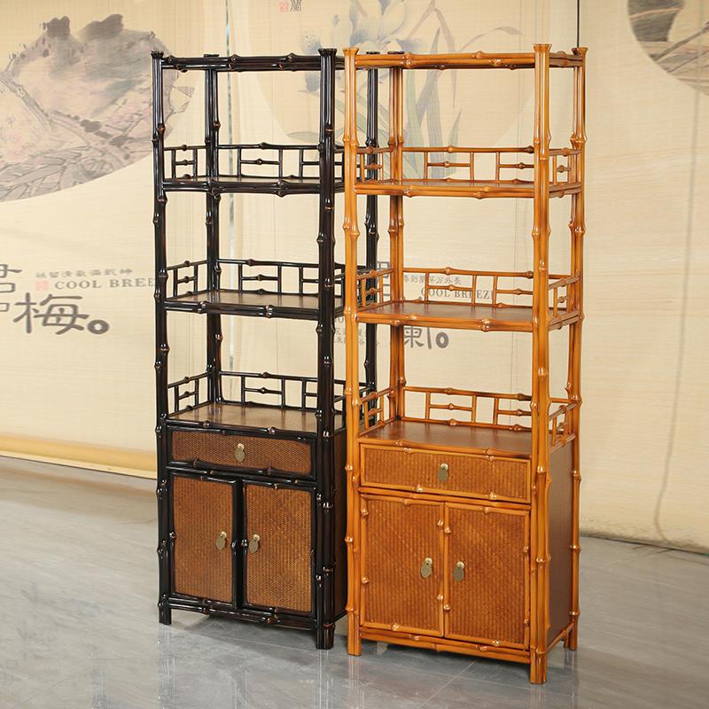中式复古筇竹家具竹编书柜带柜博古架筇竹书架茶具展示架竹柒阁