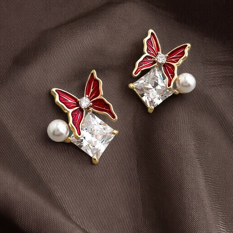 甜美国风蝴蝶珍珠耳钉女天然锆石2025年冬季高级感小众设计耳饰,饰品/流行首饰/时尚饰品新,耳钉,淘宝优惠券,粉丝福利购,淘宝优惠卷