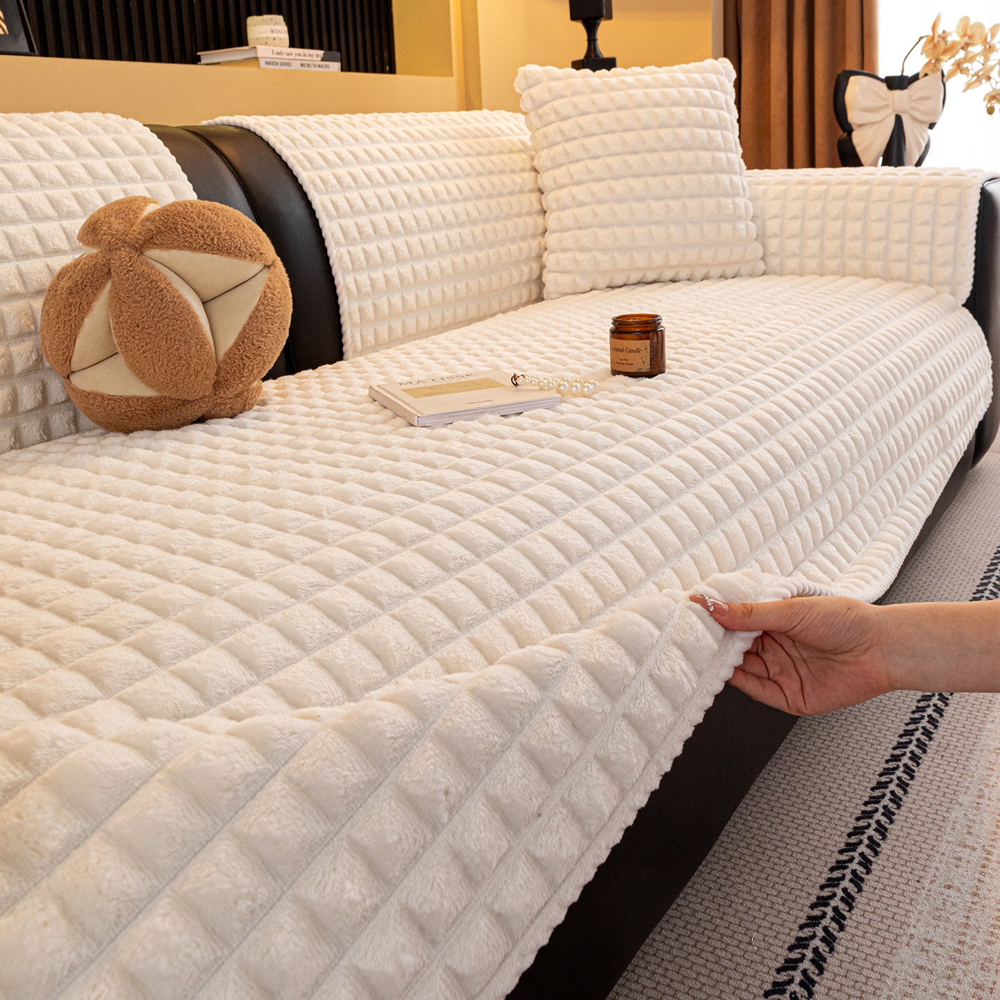 毛绒沙发垫冬季2025新款加厚保暖秋冬坐垫轻奢防滑皮沙发套罩盖布,居家布艺,沙发垫,淘宝优惠券,粉丝福利购,淘宝优惠卷