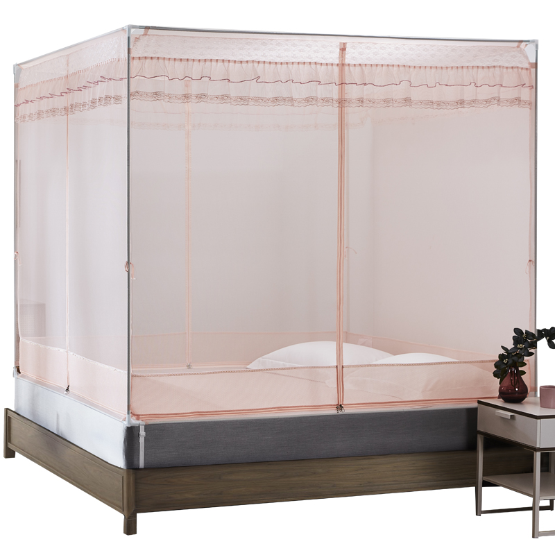 拉链款蒙古包蚊帐1.5米1.8m1.2床家用儿童防摔支架宫廷公主风纹账