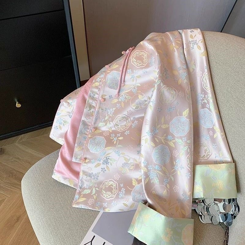 新中式国风烫金提花盘扣立领拼接外套女装复古高级感别致气质上衣