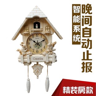 客厅创意挂钟布谷鸟报时钟卡通装 欧式 饰家钟表家用儿童房摇摆挂表